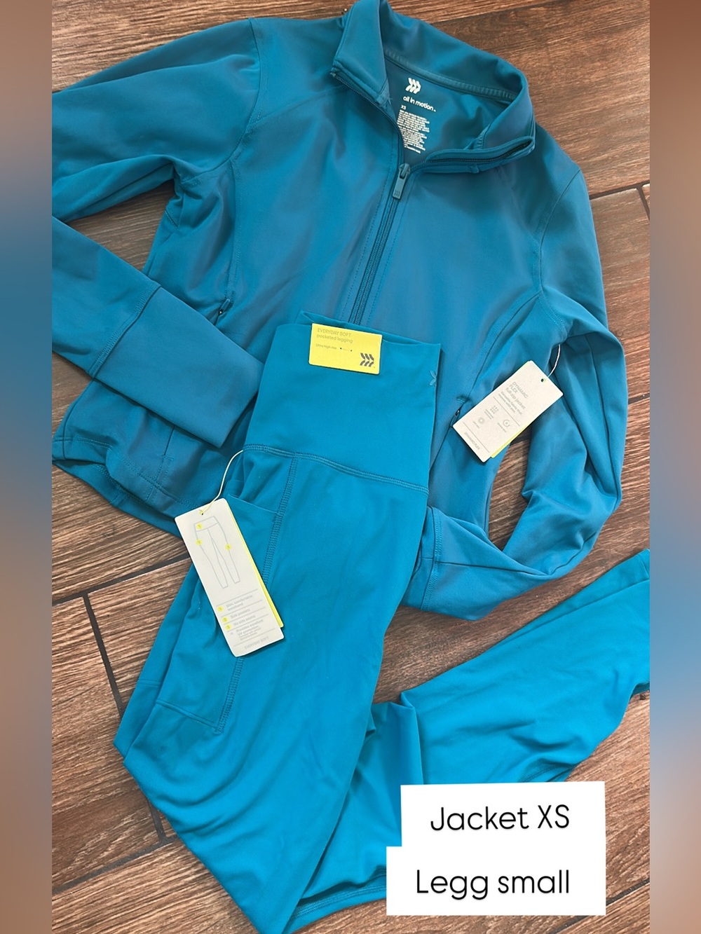 all in motion Teal Blue Active Jacket & Leggings Set